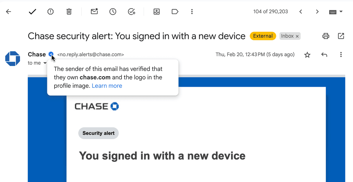 BIMI verification as it appears in Gmail