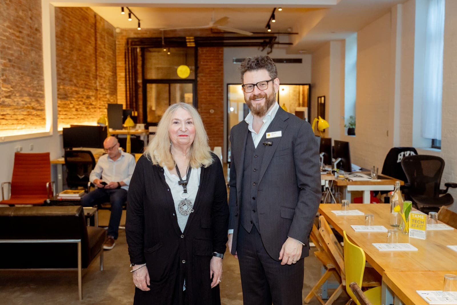Ruby Lerner and Noah Landow in the Macktez office before the Tête-à-Tech event