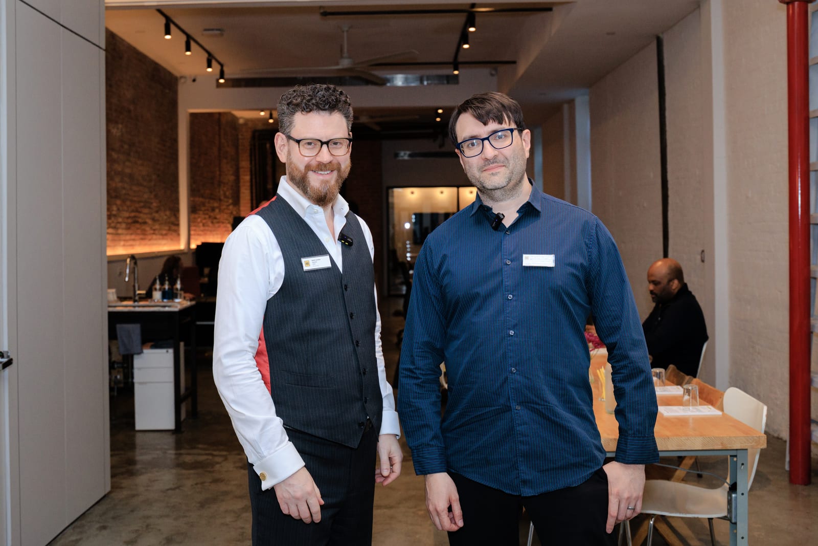 Noah Landow and Jeffrey Berger, Ph.D. in the Macktez office before the AI and Consciousness Tête-à-Tech